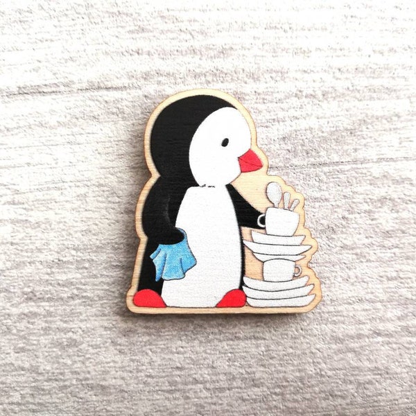 Kitchen penguin, little washing up magnet, wooden penguin, fridge magnet