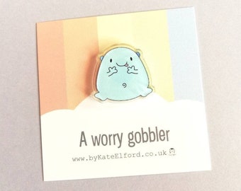 Worry gobbler magnet, tiny cute positive mini fridge magnet, friendship, anxiety eater, supportive, recycled acrylic