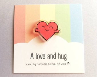 A love and hug mini magnet, cute positive heart, tiny fridge magnet, friendship, postable hug and love, supportive, care, recycled acrylic