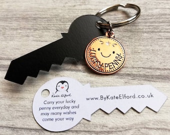 Lucky penny keyring. Cute good luck charm. New home, job, exams, interview, bingo, superstition, cute key fob, key chain, bag charm