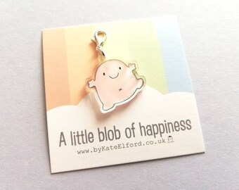 A little blob of happiness stitch marker, cute pink blob, positive charm, friendship, supportive, recycled acrylic