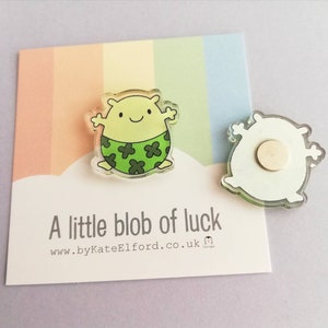 A little blob of luck magnet, mini cute lucky clover pants tiny fridge magnet, postable good luck, happiness, supportive, recycled acrylic image 4