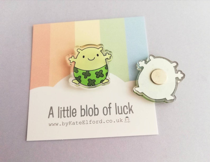 A little blob of luck magnet, mini cute lucky clover pants tiny fridge magnet, postable good luck, happiness, supportive, recycled acrylic image 4