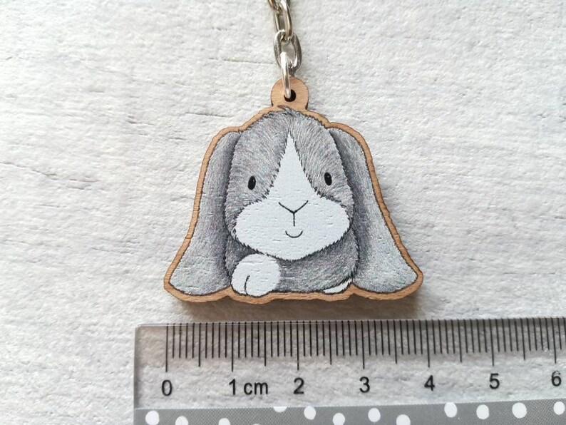 Rabbit keyring wooden grey bunny key fob rabbit key chain Etsy