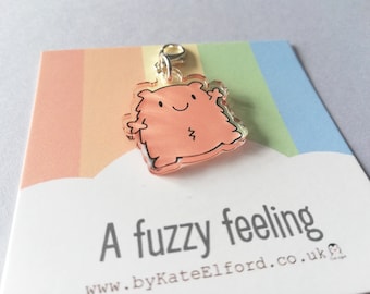 A fuzzy feeling stitch marker, cute positive charm, friendship, positivity, love, happiness recycled acrylic