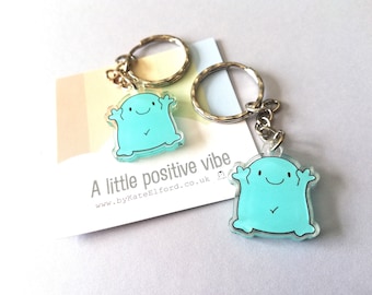 A little positive vibe keyring, cute happy blue blob, positive key fob, friendship, support, care, recycled acrylic