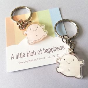 A little blob of happiness keyring, cute mini pink blob, positive key fob, friendship, supportive, recycled acrylic