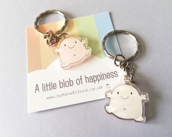A Little Blob of Happiness Keyring - Cute Mini Pink Blob, Funny, Positive Key Fob, Friendship, Supportive, Recycled Acrylic