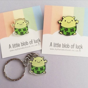 A little blob of luck magnet, mini cute lucky clover pants tiny fridge magnet, postable good luck, happiness, supportive, recycled acrylic image 9