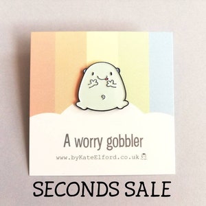Seconds. A Worry Gobbler enamel pin, cute, care, positive, enamel brooch, friendship, supportive enamel badges, happy gift