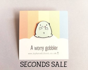 Seconds. A Worry Gobbler enamel pin, cute, care, positive, enamel brooch, friendship, supportive enamel badges, happy gift