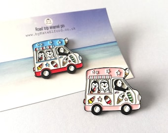 Seconds - Penguin ice cream van enamel pin, road trip, Wilf penguin badge