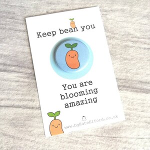 Keep bean you, little positive gift, blue mini happy button badge, cute, friend, supportive, thank you