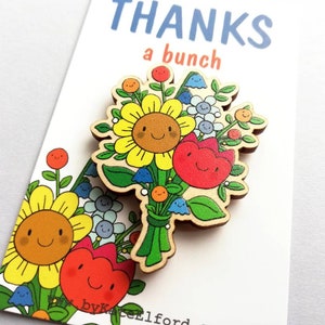 Thanks a bunch wooden flower fridge magnet, cute, happy thank you gift, teacher gift, Mother's day, mum, someone special, friend