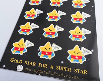 Gold Star Vinyl Sticker Sheet - Super Star, Journal, Reward Stickers