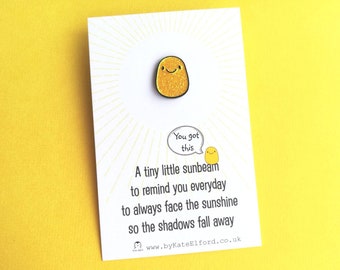 A little sunbeam enamel pin, cute, positive enamel brooch, supportive, friendship, care, you got this, tiny glitter sun beam pin