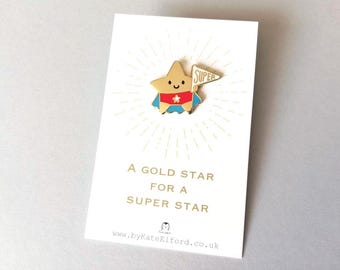 Super Star Enamel Pin - Cute Gold Star, Positive Enamel Brooch, Supportive Enamel Badges, Thank You Gift