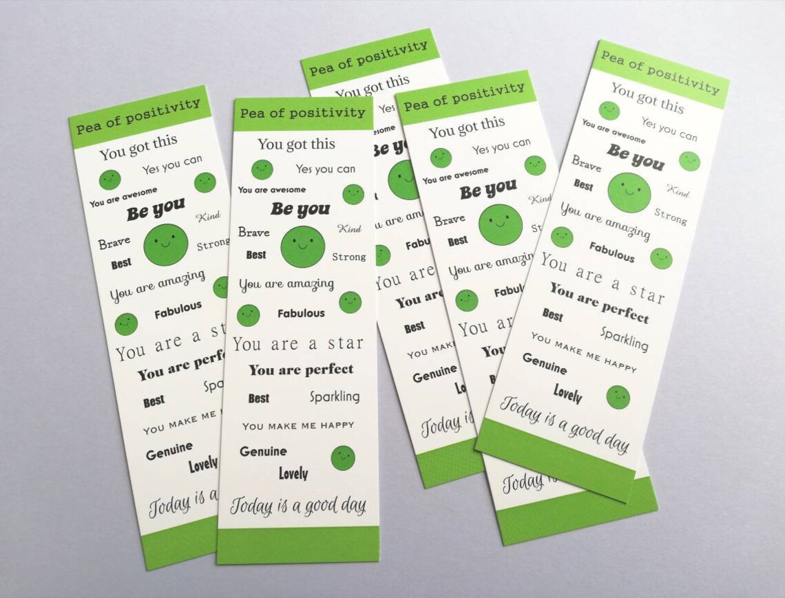 Pea of positivity bookmark happy page marker positive | Etsy