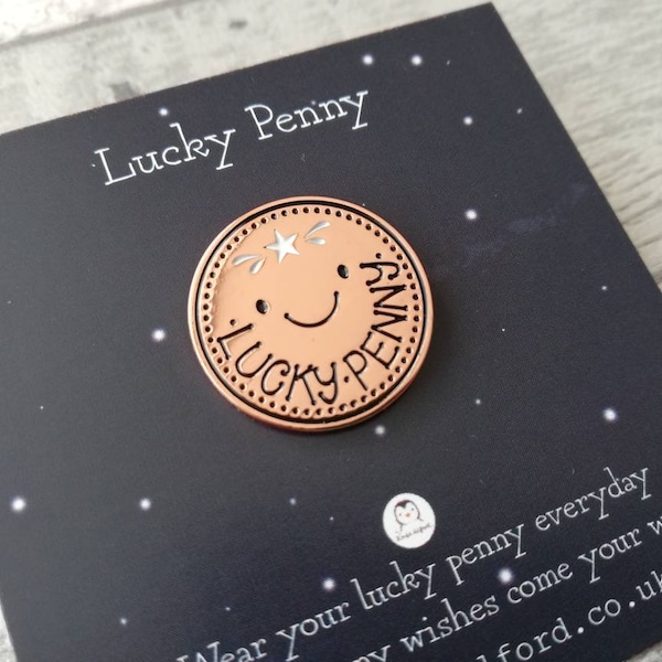 Lucky penny enamel pin, good luck enamel badge, enamel brooch pins, rose gold badges