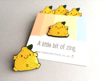 A little bit of zing enamel pin, cute glitter lemon enamel brooch, supportive, positive enamel badge