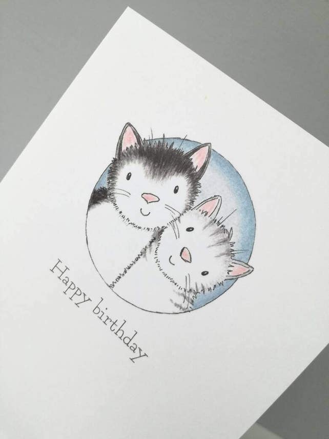 Cat Birthday Card Happy Birthday Cat And Kitten Black And