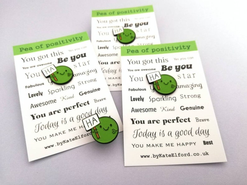 Ha pea, a happy pea of positivity enamel pin, a cute positive enamel brooch, supportive, funny friend gift image 6