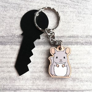 Little chinchilla keyring, cute mini tag, wooden key chain, eco friendly charm