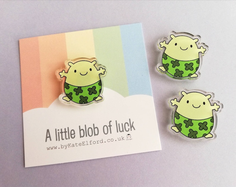 A little blob of luck magnet, mini cute lucky clover pants tiny fridge magnet, postable good luck, happiness, supportive, recycled acrylic image 2