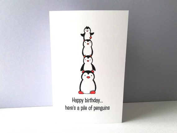 Funny Penguin Birthday Card - Pile of Penguins