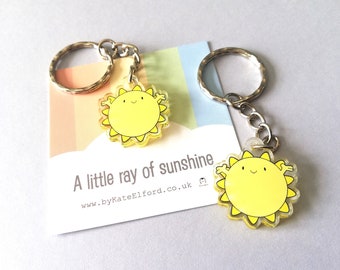 A little ray of sunshine keyring, mini cute positive key fob, friendship, thank you, postable, supportive, happy tiny recycled acrylic