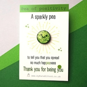 Pea of Positivity Glitter Enamel Pin, Positive Green Pea Gift, Friend, Supportive Badge