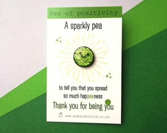 Pea of Positivity Glitter Enamel Pin, Positive Green Pea Gift, Friend, Supportive Badge