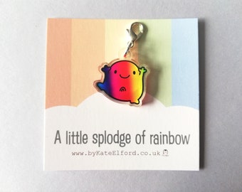 A little splodge of rainbow stitch marker, cute positive charm, happy recycled acrylic