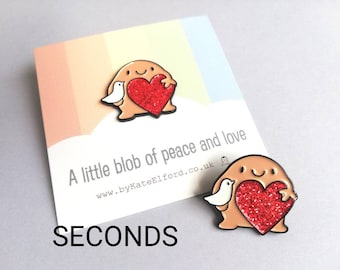 Seconds - A Little Blob of Peace and Love Enamel Pin, Dove and Heart Brooch