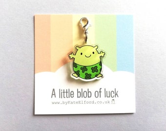 A little blob of luck stitch marker, good luck charm, four leaf clover, postable, supportive, care recycled acrylic