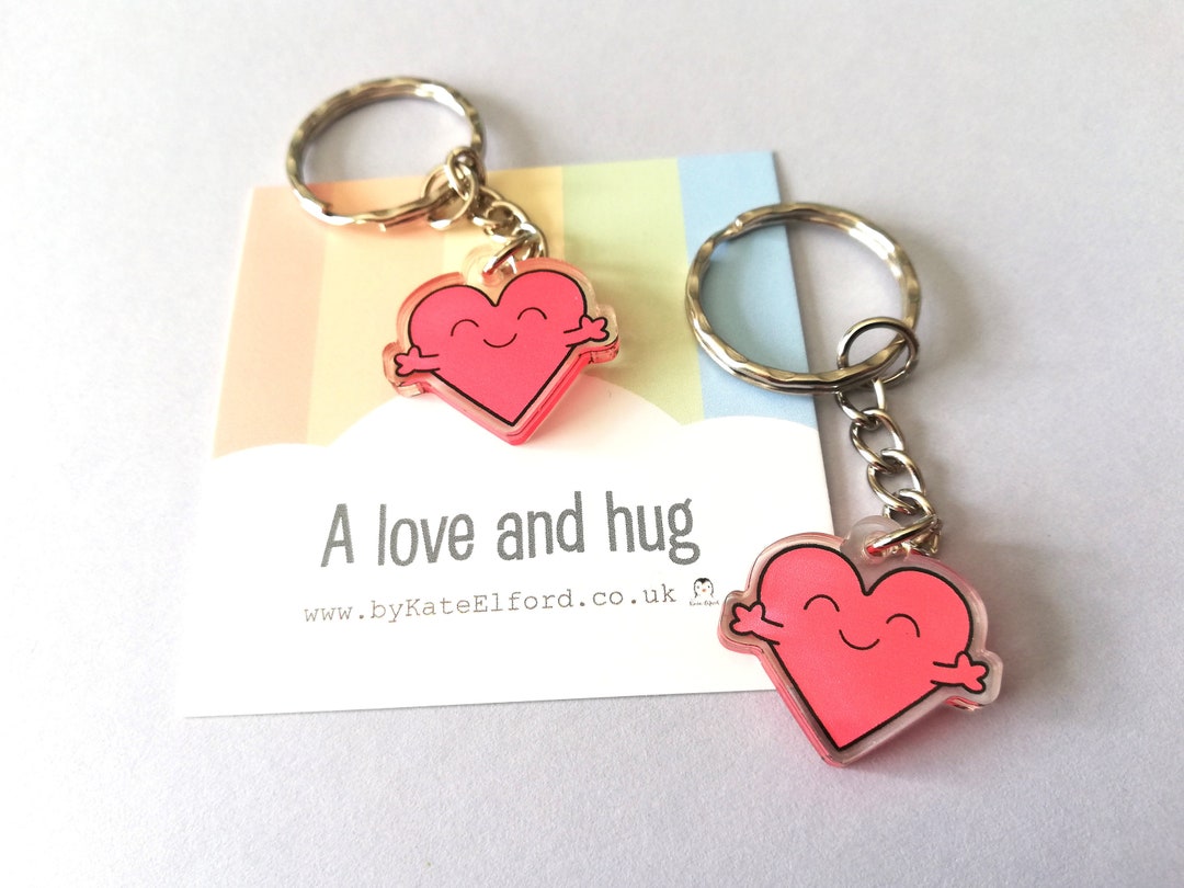 A Love and Hug Keyring, Cute Love Heart Positive Mini Key Fob ...