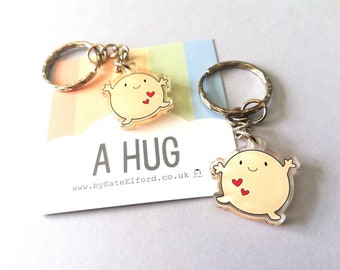 A hug keyring, cute positive mini key fob, friendship, postable hug, supportive, recycled acrylic