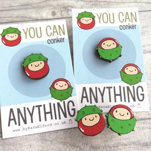 Mini wooden conker pin, positive, conquer, achievement gift. Responsibly resourced wood image 1