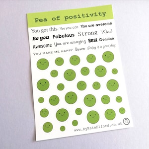 Pea of positivity vinyl sticker sheet, positive happy stickers, you're the best, friendship, cute stickers, planner, bullet point, journal