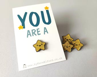 You Are a Star Glitter Enamel Pin - Cute Tiny Gold Star