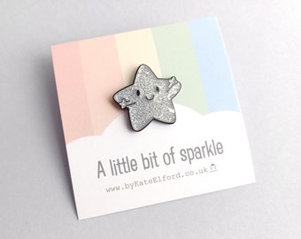 A little bit of sparkle enamel pin, cute silver glitter star, positive enamel brooch, friendship, sparkle enamel badges, supportive gift