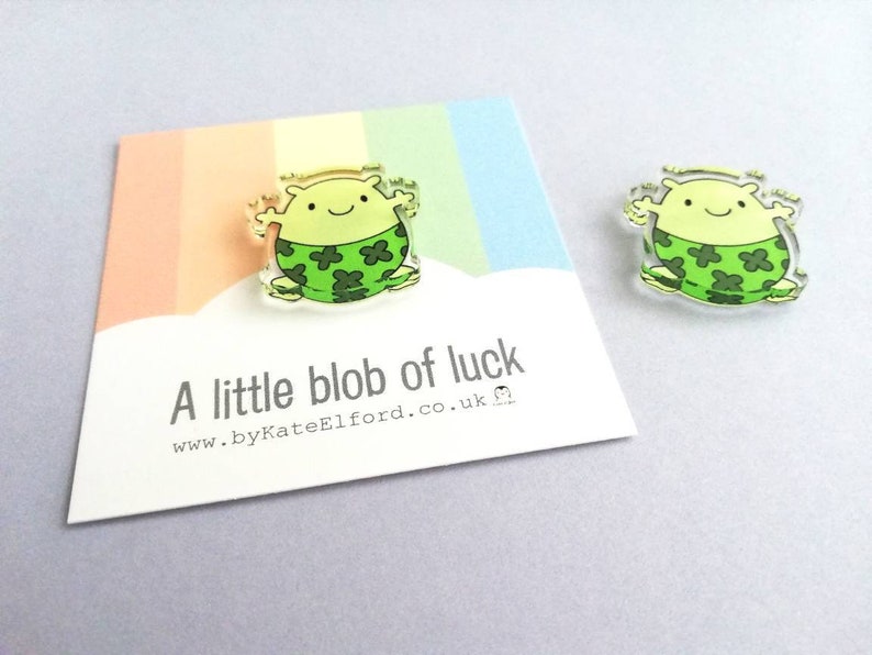 A little blob of luck magnet, mini cute lucky clover pants tiny fridge magnet, postable good luck, happiness, supportive, recycled acrylic image 7