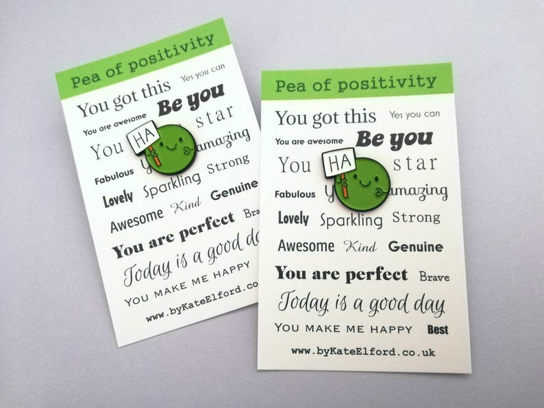 Ha pea, a happy pea of positivity enamel pin, a cute positive enamel brooch, supportive, funny friend gift image 4