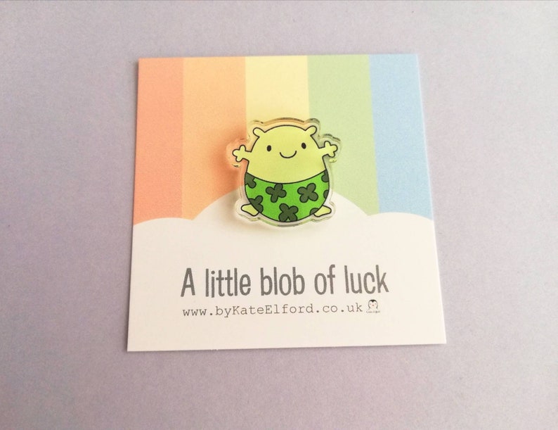 A little blob of luck magnet, mini cute lucky clover pants tiny fridge magnet, postable good luck, happiness, supportive, recycled acrylic image 1