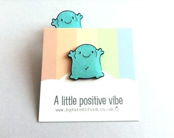 A Positive Vibe Enamel Pin - Turquoise Glittery Brooch Supportive Gift