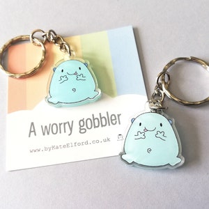 A worry gobbler keyring, cute positive mini key fob, friendship, hug, supportive, anti anxiety gift, recycled acrylic