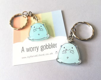 A worry gobbler keyring, cute positive mini key fob, friendship, hug, supportive, anti anxiety recycled acrylic