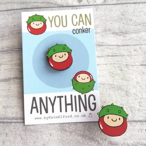 Mini wooden conker pin, positive, conquer, achievement gift. Responsibly resourced wood image 9