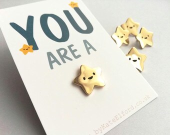 You Are a Star Enamel Pin - Cute Tiny Gold Star, Positive Enamel Brooch, Friendship, Thank You Badge