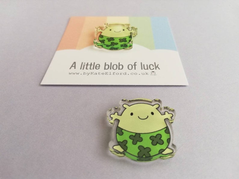 A little blob of luck magnet, mini cute lucky clover pants tiny fridge magnet, postable good luck, happiness, supportive, recycled acrylic image 5